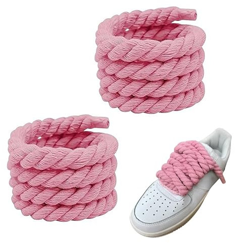 Rope Laces, lacci spessi e spessi, lacci rotondi, in corda di cotone, per Rope Laces Air Force 1, lacci per scarpe 8 mm (150 cm), nastro per scarpe fai da te, resistente agli strappi, Colore: rosa.,