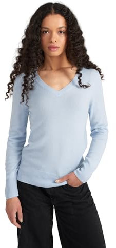 Style & Republic V-Neck Kaschmir Pullover-Damen elegant aus 100% Cashmere - Dein kuscheliger Premium Strickpullover für stilvolle Herbst- & Winter-Momente Pastel Blue L