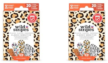 Wild Stripes Pflaster Set I Fingerpflaster I Classic Sensitive Animal I Hautfreundlich und Atmungsaktiv I Hypoallergen I Wundpflaster Wasserresistent I 24h Schutz I 20 Stück (Packung mit 2)