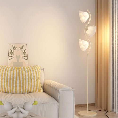 Wylolik Kreative Blumen-Stehlampe Acryl-Lampenschirm Stehlampen poliertes Metall vertikale Lampe dekorative Steh-Stehleuchten Wohnzimmer Innenbereich Lesen hohe Lampen Bodenmast-Licht für Schlafzimmer