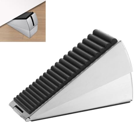 Heavy Duty Door Stopper, Adjustable Tall Door Stop Wedge, Stainless Steel Rubber Door Stoppers for Floor and Bottom of Door, Keeps Door Open Indoors Outdoors, Non-Slip Rubber Door Stop (Silver)