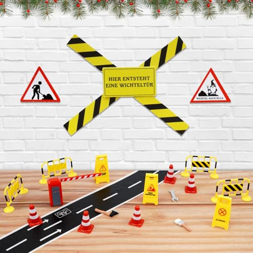 21 x Gnome Construction Site Signs, Gnome Construction Site Set, Mini Gnome Road Blocks, Gnome Construction Site Christmas Elf Door, DIY Gift for Children