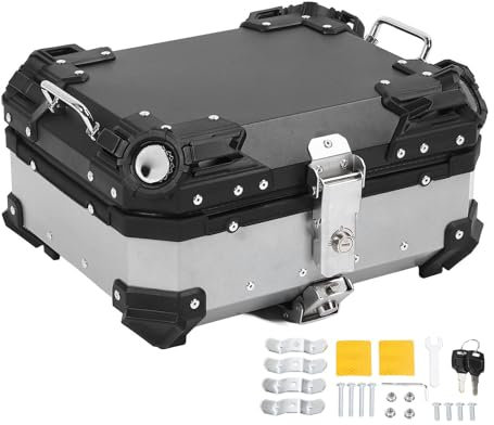 Fabater Motorcycle Top Case, 28L Aluminum Motorbike Tail Box Trunk Storage with Security Lock for Storing Helmet Luggage, Water-Proof Motorcycle Top Box