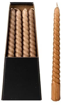ukiyo 4 gedrehte Stabkerzen H:25 Ø:2,5 Tafelkerzen 6 Std. Brenndauer Spiralkerzen Kerzen, Farbe:Sand