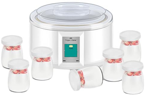 FAcoLL Yogurtiera Elettrica da 15 W, Macchina per Yogurt con Bicchieri da 7x100 ml, Macchina per Fermentare Il Vino di Riso con Rivestimento in Acciaio Inossidabile, per Yogurt, Formaggio, Kimchi