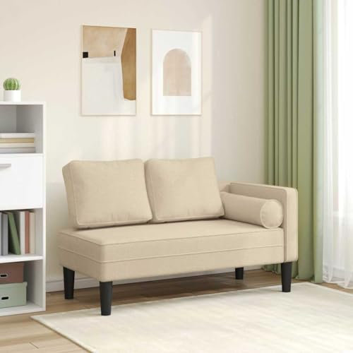 Myheimly Chaiselongue, Indoor Lounge Sofa mit Kissen, Gepolsterte Recamiere für Wohnzimmer Schlafzimmer Büro, Relaxliege Couch, Stoff Chaiselongue Creme