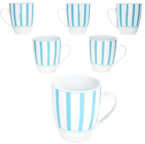 MamboCat Split türkis 6er Set Kaffeebecher I 300 ml I Porzellan-Becher mit Henkel & Streifen für 6 Personen I Tassen für Heißgetränke wie Tee, Kakao & Co