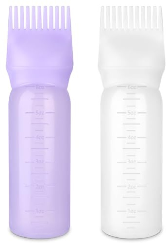 FXSPLCZ Wurzelkamm-Applikator-Flasche, Ölapplikator für Haarfärbemittel, Haarölflasche mit abgestufter Skala, 170 ml, Violett und Weiß, 2 Stück