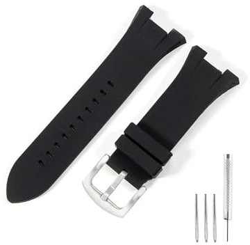 TVKSIPAR Bracelet De Montre En Silicone Spécialement Conçu For Armani AX1803, AX1802, AX1040, AX1050, Bracelet De Montre For Homme, 31 X 14 Mm(Black-Steel-K2)