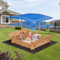 Outdoor Wooden Sandbox with Adjustable Canopy | Convertible Bench Cover | Rain & Sun Protection | Play Station | Includes Non-Woven Liner, for Backyards & Playgrounds