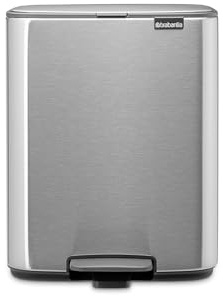 Brabantia Bo Pedal Bin 12L (Matt Steel Fingerprint Proof), Soft Closing Waste Bin with Light Pedal Operation, Easy to Clean Removable Plastic Inner Bucket with Free PerfectFit Rubbish Bags Included