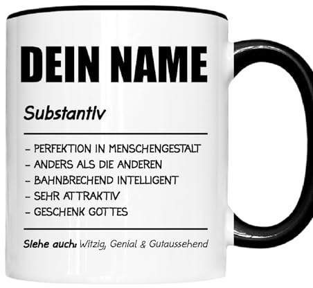Name Tasse Personalisierbar | Personalisiert mit Namen, Kosename oder Rufname | Geschenk für Männer & Jungen | Lustige Kaffeebecher | Personalisiertes Geschenk mit Wunschname (Schwarz)
