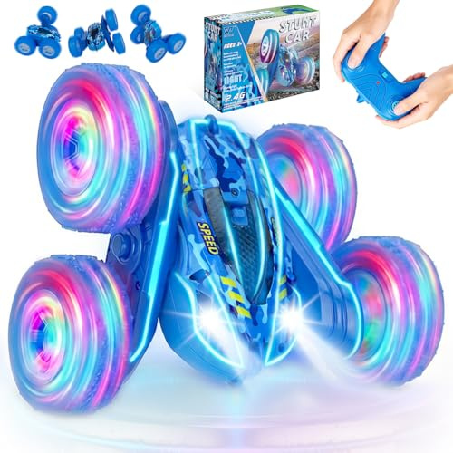 NLMWTI Ferngesteuertes Auto ab 3-10 Jahre, Ferngesteuertes Auto mit 360° Flip & Blinken LED Licht, Outdoor Spielzeug Geburtstag Weihnachts Geschenke für Kinder