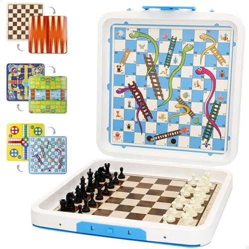 ColorBaby CB Games Set 7 Juegos de Mesa, El parchís, Ajedrez, Serpientes y escaleras, Backgammon, para 2 ó más Jugadores, Juguetes niños 5 años (39451)