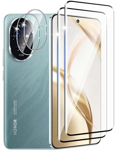 DXULWLM 2+2 Piezas Cristal Templado para Honor 200 5G,con protector de Lente de cámara,HD transparente,3D Cobertura Completa,Dureza 9H,Sin Burbujas,Anti-Arañazo Protector de Pantalla