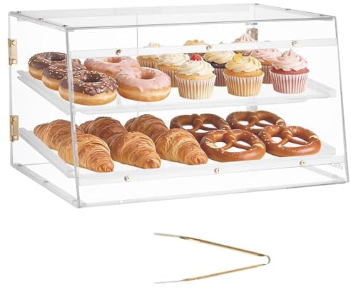 VEVOR Bakery Display Case, 2-Tier Commercial Countertop Pastry Display Case, Clear Acrylic Bread Box for Kitchen, Party Cake Cabinet with Magnetic Rear Door for Cookie Dessert Donut, 20.7x15.7x12