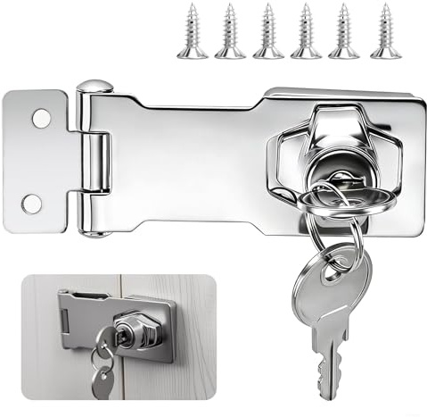 Keyed Hasp and Staple Lock, 2.5 Inch Zinc Alloy Door Lock with Keys | Heavy Duty Hasp Lock for Cupboard, Shed, Garage and Cabinet, Anti-Theft Security Door Lock with Hidden Screws for Home Safety