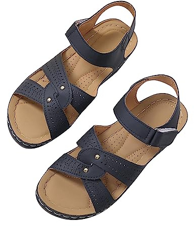 Sandales Femme Pieds Larges Espadrille Compensee Grande Taille Femmes Sandales Plates Nouveau Léger Fond Épais Dames Plates Diapositives Pantoufles Mule Femme Été Confortable (Blue 38)