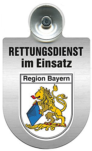 Einsatzschild Windschutzscheibe incl. Saugnapf - Rettungsdienst im Einsatz - incl. Wappen nach Wahl - 309354 Farbe Region Bayern
