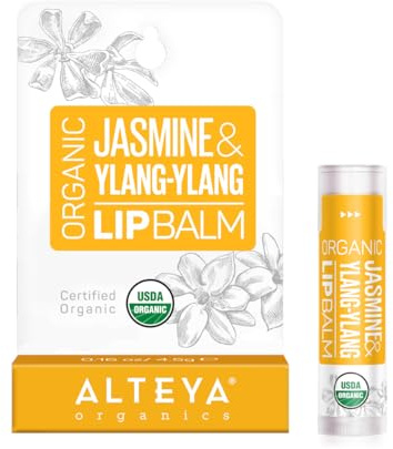 Alteya Organic Lip Balm Jasmine & Ylang-Ylang 4.5g -USDA Certified Organic Pure Natural Lip Care Based on a Carefully Selected Bouquet of Hydrating and Nourishing Botanical Oils and Butters