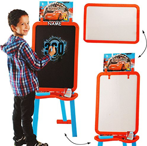 alles-meine.de GmbH 3 in 1: Schreibtafel/Maltafel/Staffelei - Cars - Lightning McQueen - incl. Name - 1,18 m hoch - mit Blackboard & Whiteboard - doppelseitig - Set mit Z..