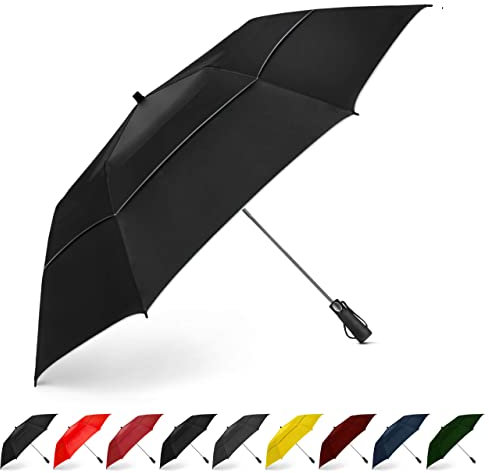 EEZ-Y Golf-Regenschirm, winddicht, 147 cm, mit doppeltem Baldachin, kompakt, tragbar und bruchfest für Reisen, UV-Schutz, schwarz, 58 Inch