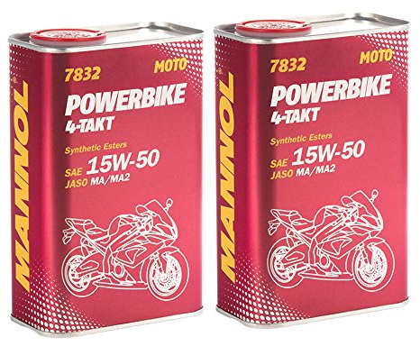 MANNOL 2 x 1L, 7832 4-Takt Powerbike/SAE 15W-50 JASO MA2 API SM Synthetik Motorradöl