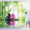 ABAKUHAUS Spa Duschvorhang, Orchideen Rock Wasser, Stoffliches Gewebe Badezimmerdekorationsset mit Haken, 175 x 180 cm, Grün Rosa