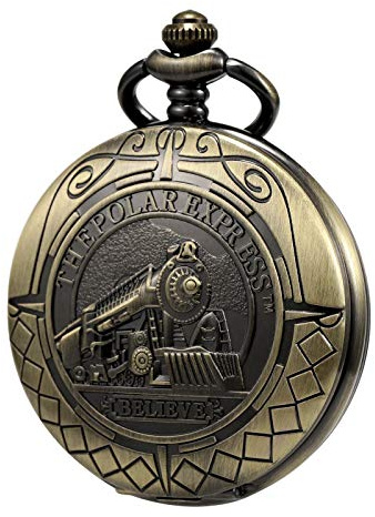 TREEWETO Taschenuhr mit Kette Herren Analog Handaufzug Doppelscharnier Antik Lokomotive Römische Ziffern Bronze