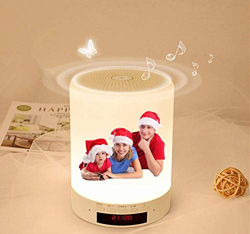 Veilleuse photo personnalisée Lampe de Chevet Enceinte tactile Portable Bluetooth Haut-Parleur Réveil Alarme Horloge, Support TF Carte, USB, Bluetooth