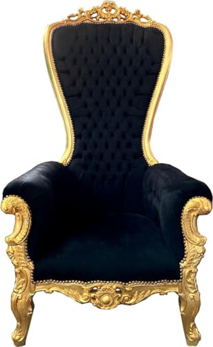 Casa Padrino Barock Thron Sessel Majestic Schwarz/Gold - Riesensessel -Thron Stuhl Tron