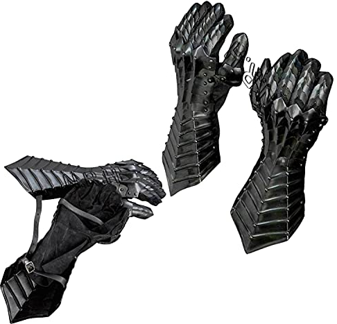 Mittelalterliche Ritterhandschuhe, Gothic-Handschuhe, 18 g, Stahl, schwarze Oberfläche, Panzerhandschuhe, Rüstung, schwarz, antiker Nazgul Stulpenhandschuhe, Stahl, mittelalterliche
