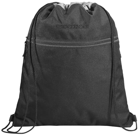 coocazoo Turnbeutel „Black Coal”, schwarz, mit Reißverschlussfach und Kordelzug, reflektierende Elemente, Schlaufen zur Befestigung am Schulrucksack, 10 Liter, ab der 3. Klasse