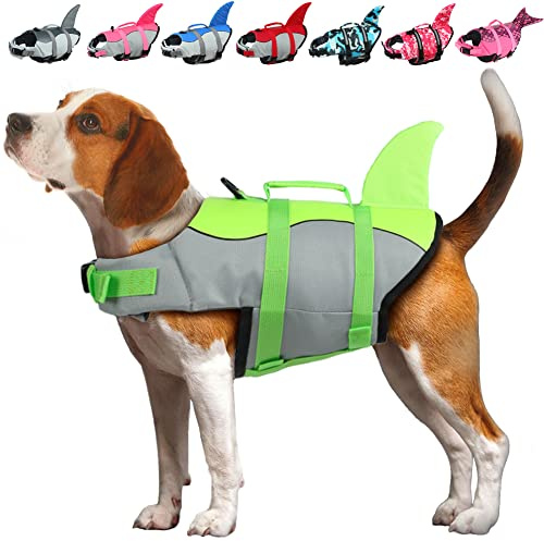 EMUST Gilet de Sauvetage pour Chien Requin, Gilet de Sauvetage pour Chien avec poignée de Sauvetage pour Petits, Moyens et Grands Chiens, pour la Piscine, la Plage et Le Bateau (XS, Vert)