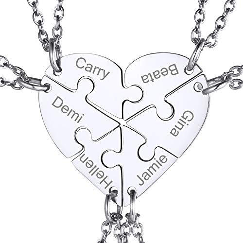 GoldChic Jewelry Customised Stainless Steel 6 Puzzle Pendant, Six Pieces Friendship BFF Family Necklace For Sisters