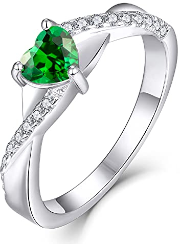 YL Verlobungsring Herz 925 Sterling Silber Mai Geburtsstein Grün Zirkonia Kreuz Unendlichkeit Solitaire Ehering Ring für Braut Damen(Größe 58)