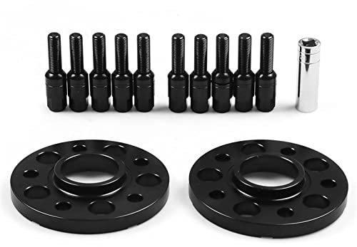 MURRAYLE 15mm 66,6 mm 5x112mm Hubzentrale Bohrungsrad Spacer M14x1.5 Verjüngte Bolzen for Audi passen Q5 SQ5 W/Ballbolzen TT102127. Lenkkopflager (Color : Black Bolts)