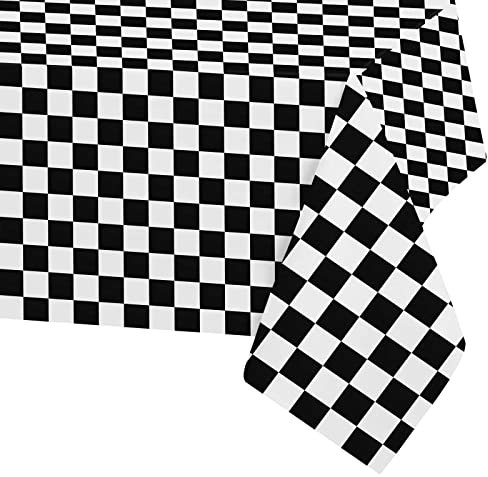 137 * 274cm Disposable Checkered Flag Black Table Cloth Table Covers,Racing Car Party Rectangular Dining Table Cover Tablecovers Plastic Tablecloths for Picnic,Cocktail,Birthday Parties Decorations