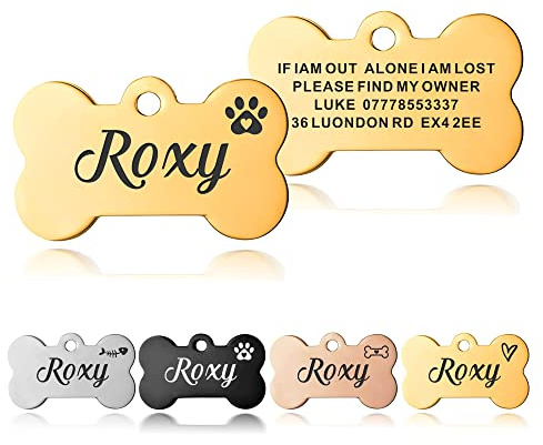 Dog Tags for Pets Personalised ID Tags for Dogs Cats Pets Tag Engraved Stainless Steel Funny Tags Name Tag Custom Dog Tags Collar for Puppy Cat Dogs 4 Colours 2 Sizes S/L(Gold, Bone)