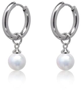 Limerencia Titan Creolen mit Anhänger, G23 Medizinische Hypoallergen Hängende Ohrringe mit Perlen Kubischer Zirkoniumdioxid für empfindliche Ohren Mode Damenschmuck (10mm, 8mm Perle)