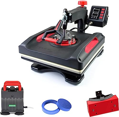 Máquina de prensa de calor for camisetas, impresora de sublimación de transferencia de calor multifunción 5 en 1, prensado digital oscilante de 360° de 15x15 pulgadas, for camisetas/taza/sombrero
