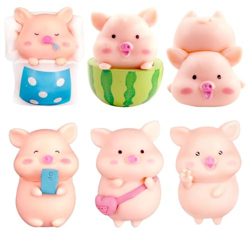 6 Stück Glücksschweinchen Figuren,Mini Schweinchen,Glücksschweine Glück,Glücksbringer Kleine Figuren,Schwein Miniatur,Silvester Glücksbringer 2025DIY Handwerk,für Silvester Neujahr