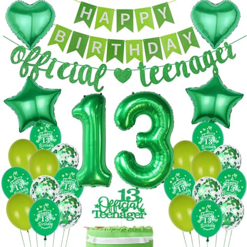 Ohaoduo Offizielle Teenager 13. Geburtstag Deko Grün,13 Jahr Geburtstag Deko Mädchen Jungen, Grün Luftballons 13 Jahr Ballon, 13. Dekoration, 13. Offizielle Teenager Girlande