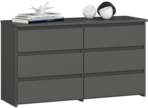 AKORD | Kommode CL-100 mit 6 Schubladen | Komodenschrank | Funktional | Für Wohnzimmer | Für Schlafzimmer | Langlebig | Rollenführung | ABS-Kante 35x100x57cm | Graphitgrau + Graphitgrau Front