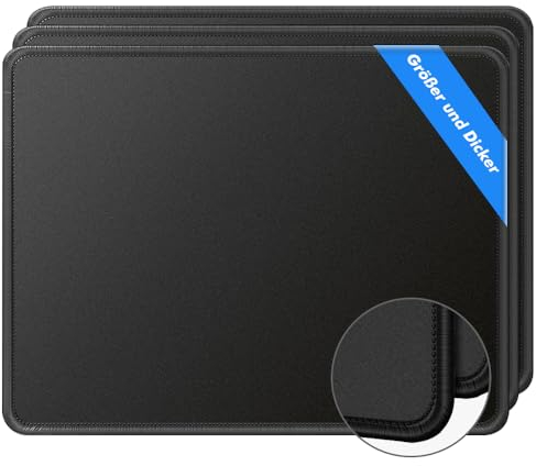 Mauspad 3 Stück, 215x275mm Mauspad Groß, Mauspad Gaming, Mit Vernähte Kanten, 3mm Dick Mousepad mit Anti Rutsch Gummiboden, Mouse Pad für Computer, Laptop und PC (Schwarz)