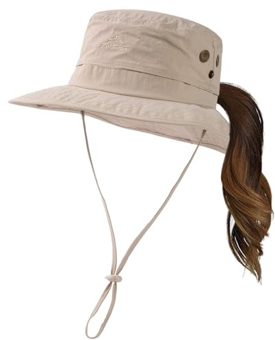 TOP-EX Sonnenhut für Damen, LSF 50, breite Krempe, UV-Schutz, wasserdicht, Safari-Hut, faltbar, Outdoor-Sonnenhut für Spaziergänge, Angeln, mit Pferdeschwanzloch