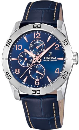 Festina Montre pour Homme F16607/D Special Prices Boîtier en Acier Inoxydable Gris Bracelet en Cuir Bleu