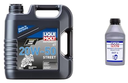 LIQUI MOLY Motorbike 4T 20W-50 Street | 4 L | Motorrad 4-Takt-Öl | Art.-Nr.: 1696 & Bremsflüssigkeit DOT 4 | 500 ml | Bremsflüssigkeit | Art.-Nr.: 21156