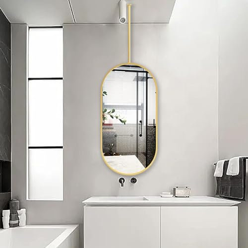 SZITW Deckenmontierter Spiegel, Badezimmer-Kosmetik-, Make-up- und Rasierspiegel mit goldenem Metallrahmen und Ausleger – anpassbarer Spiegelausleger, moderner dekorativer Spiegel (Größe: 50 cm x