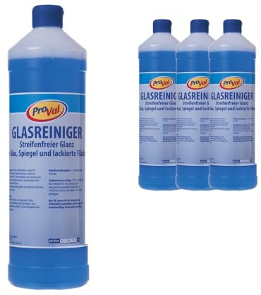 Glasreiniger Pro Val – 24 × 1 Liter, streifenfrei | 24 × 1 Liter, schnelltrocknend und streifenfrei, für Fenster, Spiegel, Theken und Edelstahl
